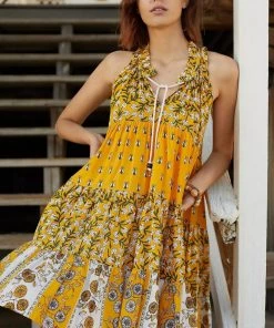 Ro's Garden Clothing Short Sofia Dress-Yellow