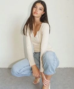 LNA Clothing Emory Notch Long Sleeve - Bone