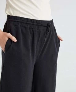 RicherPoorer Terry Wide Leg Pant - Black Clothing