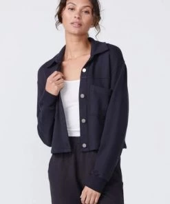 Monrow Cropped Trucker Jacket - Faded Black
