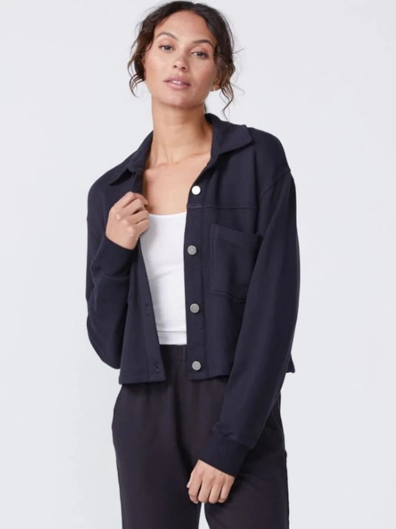 Monrow Cropped Trucker Jacket - Faded Black 3 Monrow Cropped Trucker Jacket - Faded Black