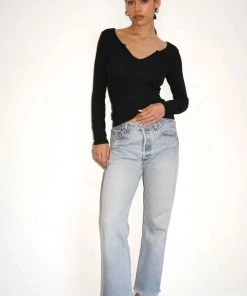 LNA Emory Notch Long Sleeve - Black Clothing