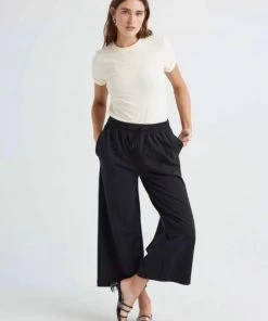 RicherPoorer Terry Wide Leg Pant - Black Clothing