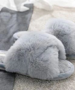 Driftwoo Cross Band Fluffy Slippers - Grey Accessories