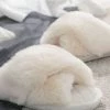 Driftwoo Cross Band Fluffy Slippers - Ivory