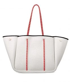 Annabel Ingall Accessories Neoprene Tote - White W/ Coral Strap