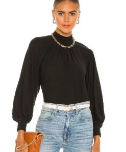 Nation LTD Clothing Melanie Smocked Peasant Tee - Jet Black
