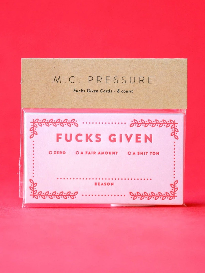 M.C. Pressure Home & Gift Fucks Given - Letterpress Card Pack 3 M.C. Pressure Home & Gift Fucks Given - Letterpress Card Pack