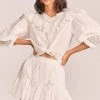 LoveShackFancy Adia Mini Skirt- True White Clothing