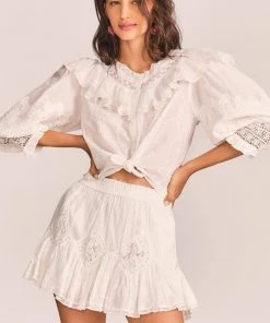 LoveShackFancy Adia Mini Skirt- True White Clothing