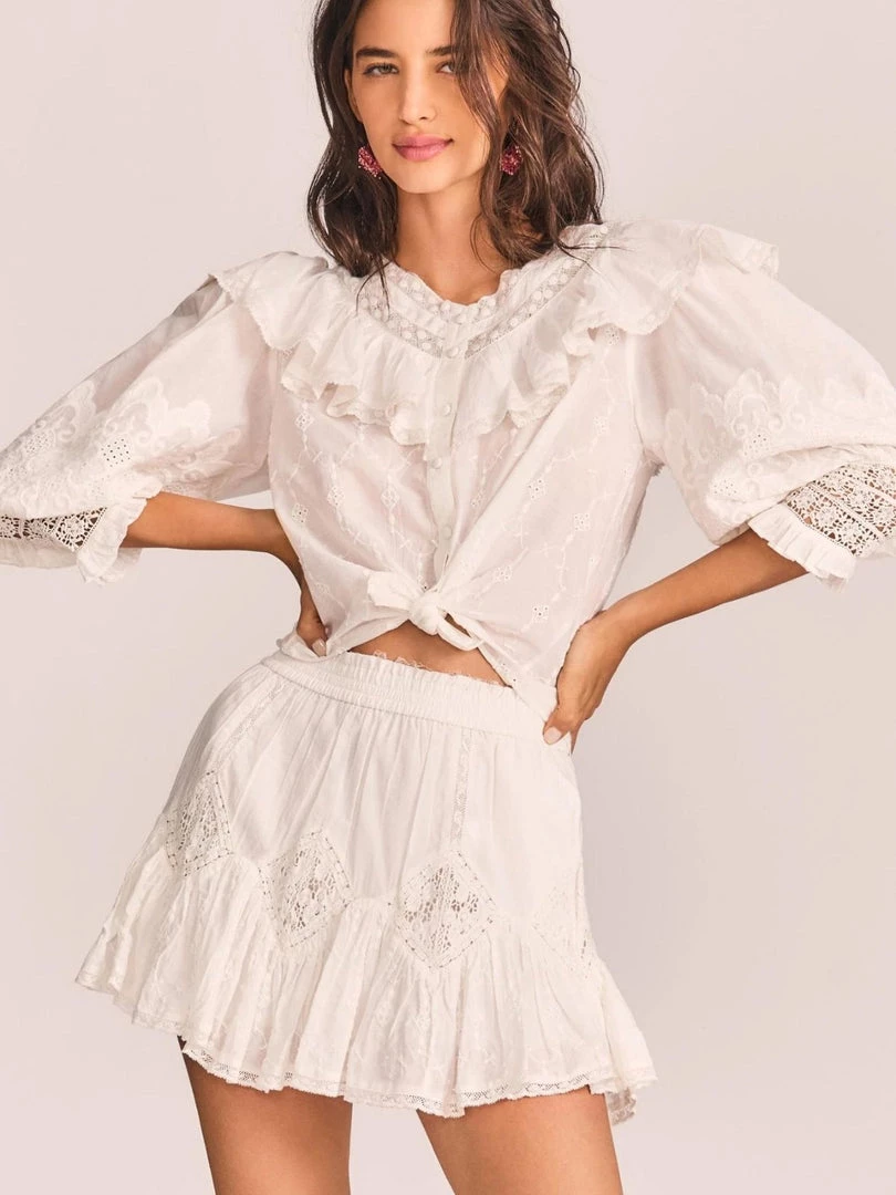 LoveShackFancy Adia Mini Skirt- True White Clothing 3 LoveShackFancy Adia Mini Skirt- True White Clothing