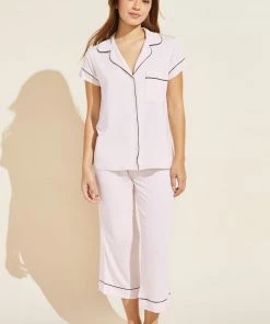 Eberjey Clothing Gisele Short Sleeve Cropped PJ Set - Sorbet/Black