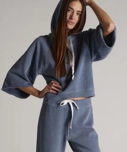 AMO Raglan Crop Hoodie - Faded Teal Clothing