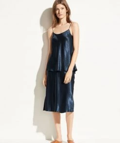 Vince Clothing Satin Slip Skirt - Navy
