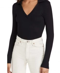 Stateside Clothing Deep Johnny Collar Bodysuit - Black
