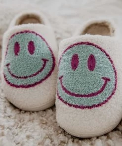 Katydid Accessories Smiley Face Slippers - Cream/Mint