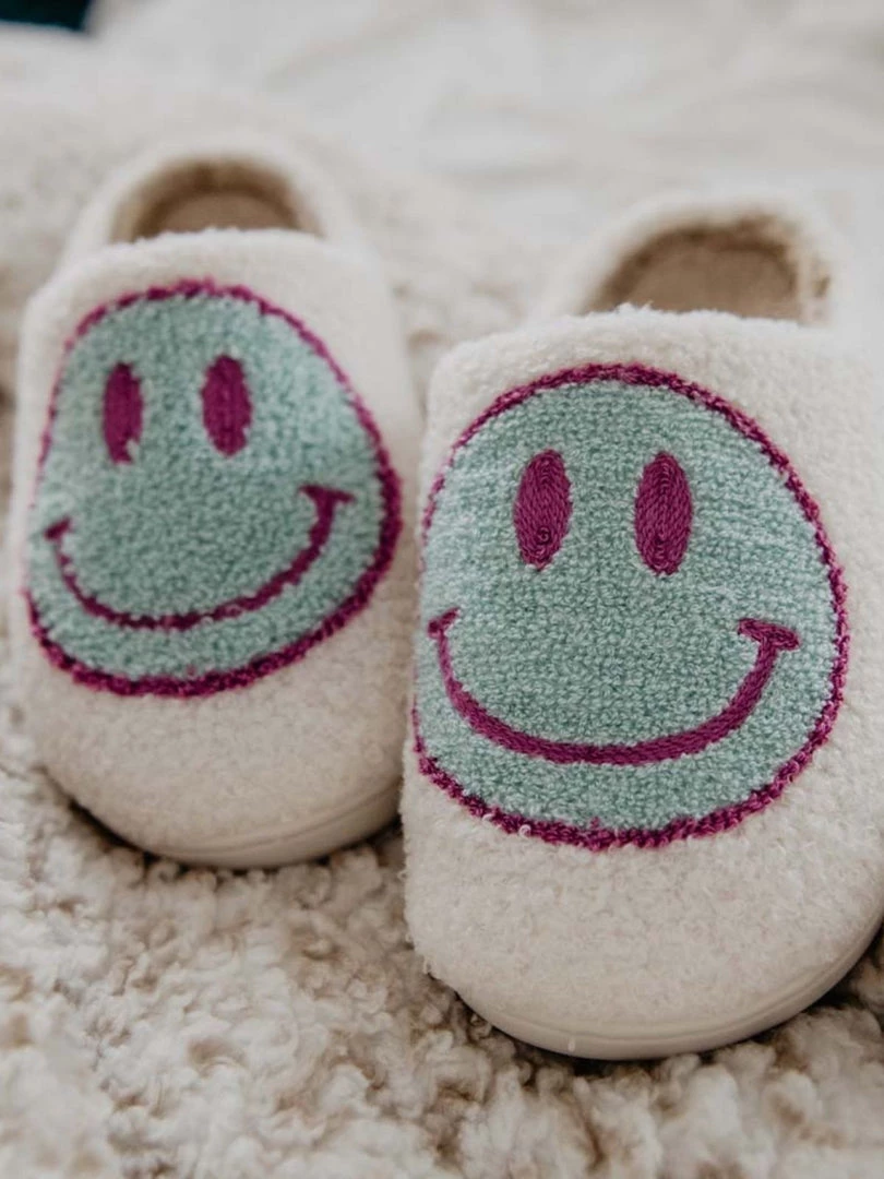 Katydid Accessories Smiley Face Slippers - Cream/Mint 3 Katydid Accessories Smiley Face Slippers - Cream/Mint