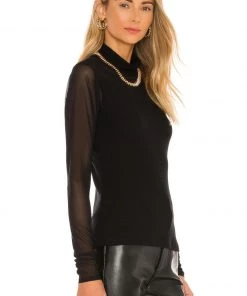 LNA Anza Mesh Sweater Top - Black Clothing
