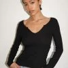 LNA Emory Notch Long Sleeve - Black Clothing