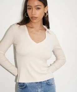 LNA Niamh Collared Long Sleeve - Bone