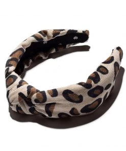 Lele Sadoughi Knotted Headband - Latte Leopard Corduroy