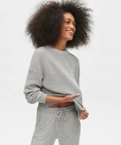 Michael Stars Clothing Richie Boxy Crewneck Sweater - Grey