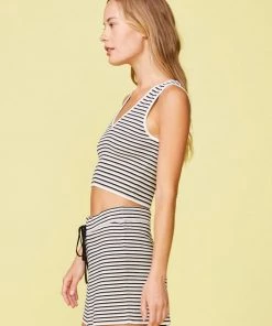 Monrow Stripe Crop Lounge Tank Clothing