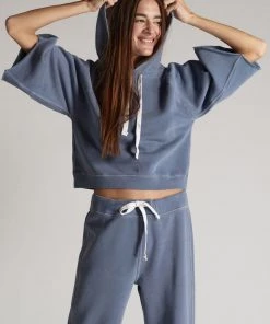 AMO Raglan Crop Hoodie - Faded Teal Clothing