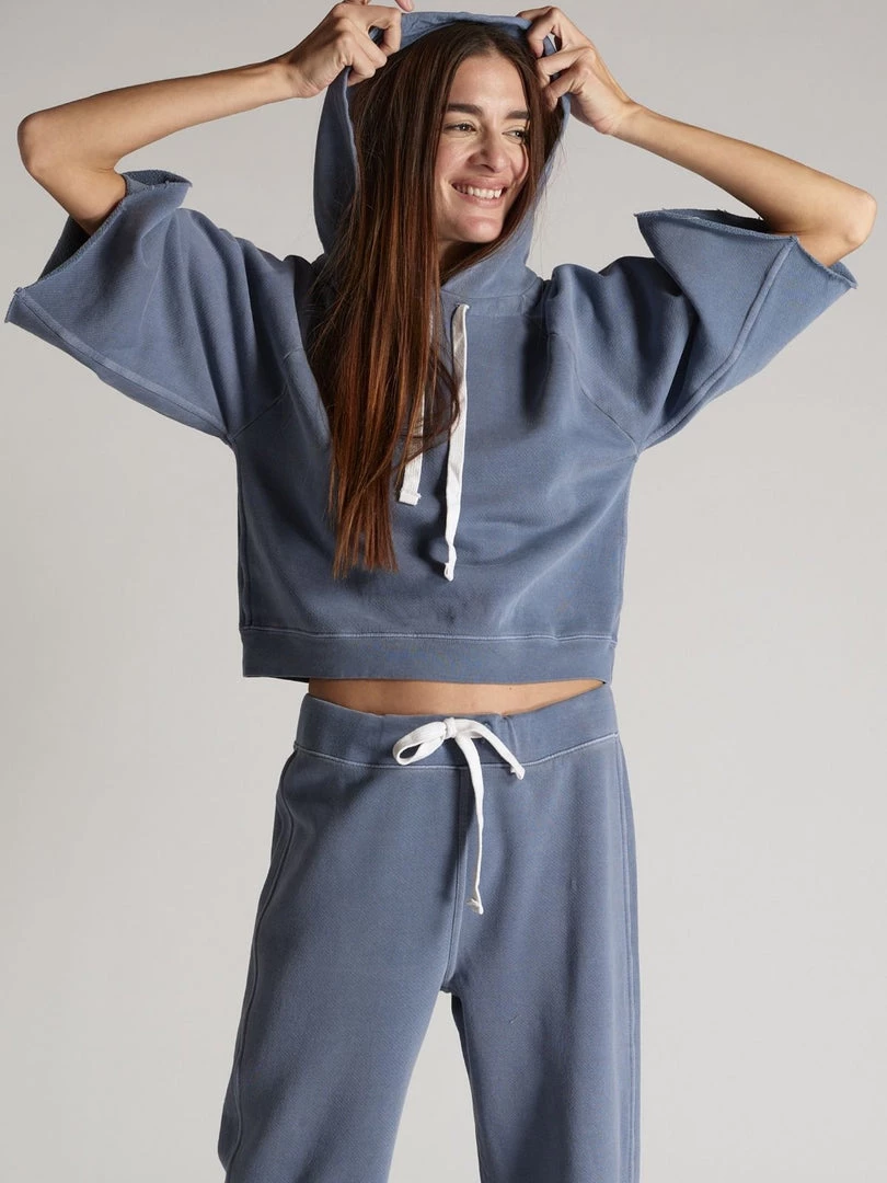 AMO Raglan Crop Hoodie - Faded Teal Clothing 4 AMO Raglan Crop Hoodie - Faded Teal Clothing