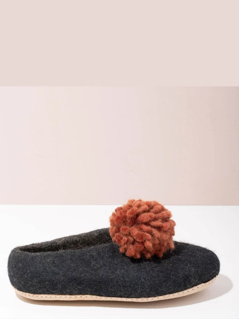 Mulxiply Collaborative Pom Pom Felt Slippers - Dark Grey + Rust Home & Gift 4 Mulxiply Collaborative Pom Pom Felt Slippers - Dark Grey + Rust Home & Gift