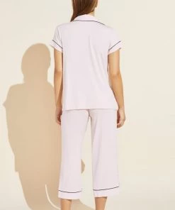 Eberjey Clothing Gisele Short Sleeve Cropped PJ Set - Sorbet/Black