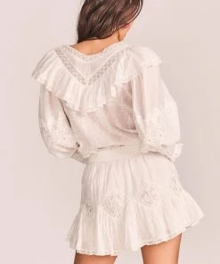 LoveShackFancy Adia Mini Skirt- True White Clothing