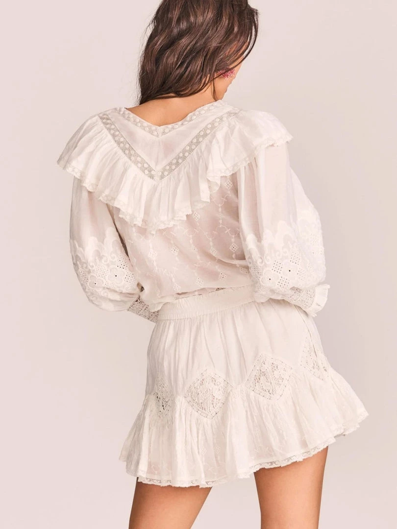 LoveShackFancy Adia Mini Skirt- True White Clothing 4 LoveShackFancy Adia Mini Skirt- True White Clothing