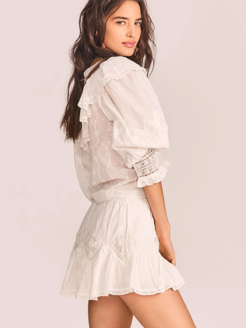 LoveShackFancy Adia Mini Skirt- True White Clothing 6 LoveShackFancy Adia Mini Skirt- True White Clothing