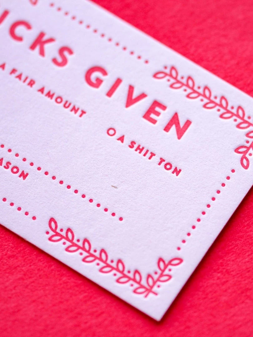 M.C. Pressure Home & Gift Fucks Given - Letterpress Card Pack 4 M.C. Pressure Home & Gift Fucks Given - Letterpress Card Pack