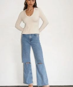 LNA Niamh Collared Long Sleeve - Bone