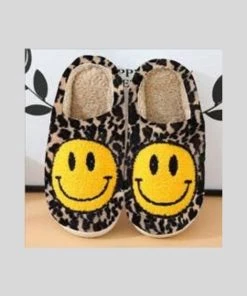 Katydid Accessories Smiley Face Slippers - Leopard