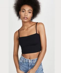 Susana Monaco String Crop Tank - Black Clothing