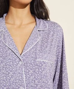 Eberjey Gisele Printed Long PJ Set - Garden Delphinium/Ivory 7 Eberjey Gisele Printed Long PJ Set - Garden Delphinium/Ivory