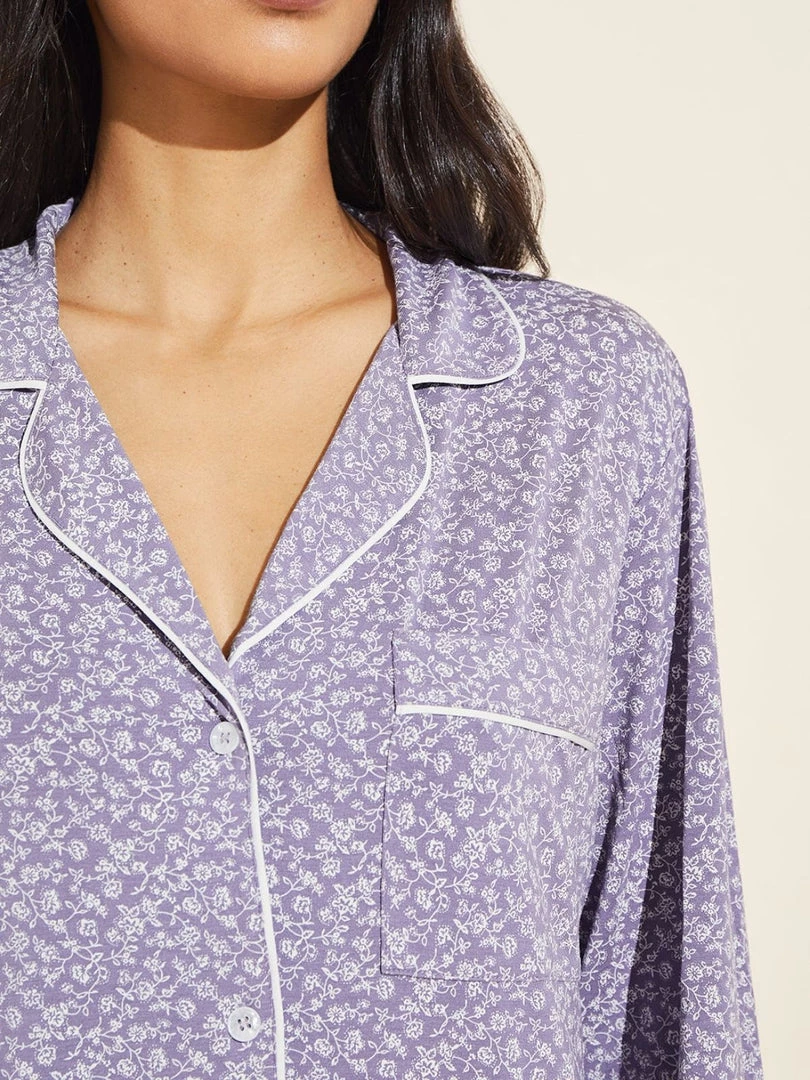 Eberjey Gisele Printed Long PJ Set - Garden Delphinium/Ivory 5 Eberjey Gisele Printed Long PJ Set - Garden Delphinium/Ivory