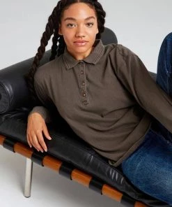 RicherPoorer Relaxed Long Sleeve Polo - Bitter Brown