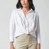 Stateside Linen Long Sleeve Front Twist Shirt Clothing