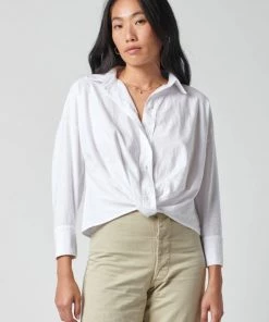 Stateside Linen Long Sleeve Front Twist Shirt Clothing