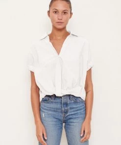 Stateside Clothing Poplin Short Sleeve Front Twist Shirt - White