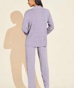 Eberjey Gisele Printed Long PJ Set - Garden Delphinium/Ivory