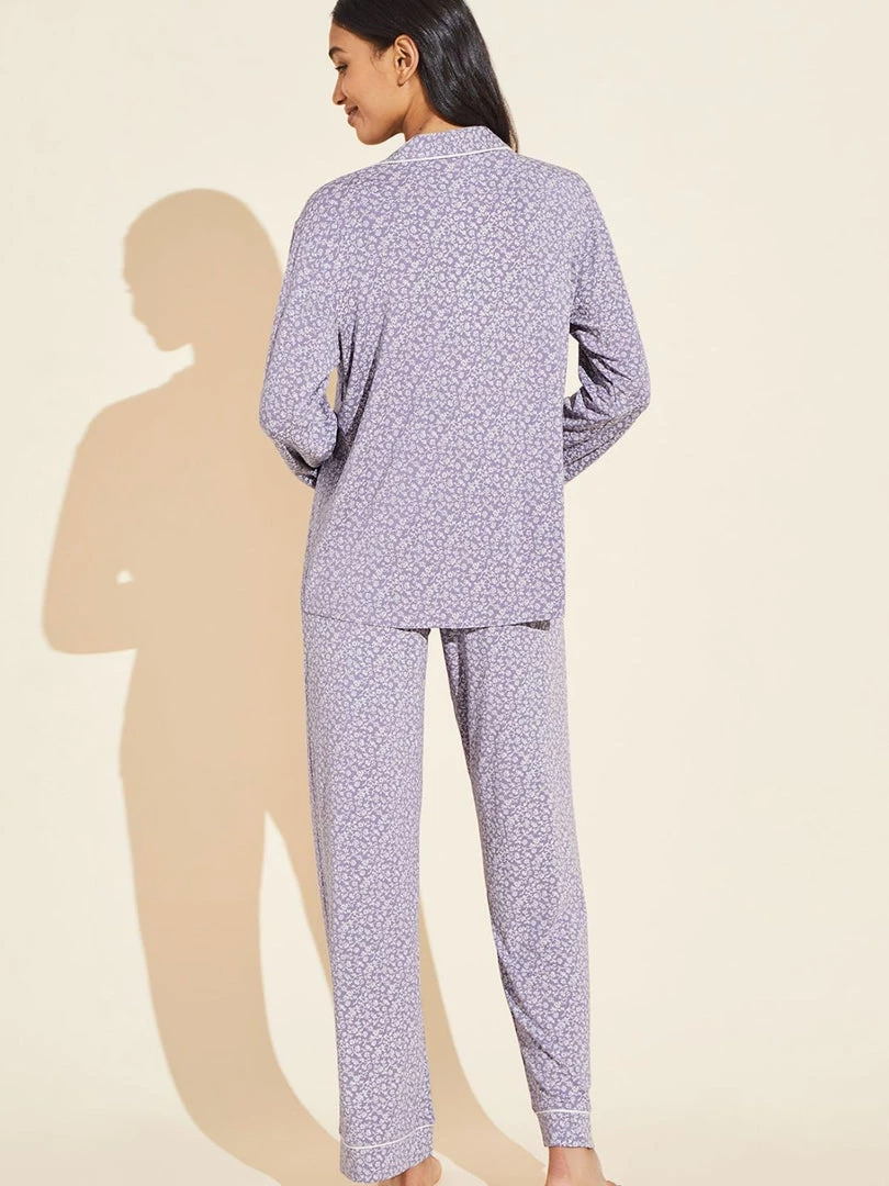 Eberjey Gisele Printed Long PJ Set - Garden Delphinium/Ivory 4 Eberjey Gisele Printed Long PJ Set - Garden Delphinium/Ivory