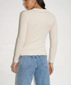 LNA Niamh Collared Long Sleeve - Bone
