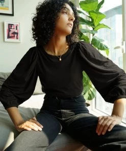 Nation LTD Cecilia Balloon Sleeve Tee - Blk Clothing