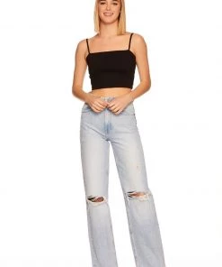 Susana Monaco String Crop Tank - Black Clothing