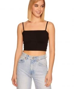 Susana Monaco String Crop Tank - Black Clothing